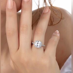 Platinum Plated  Adjustable Ring Princess Cut Bridal Jewelry Gift For Her